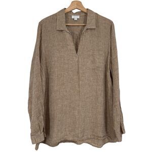 J Jill Womens Love Linen Popover Top Shirt Size XL Beige Tan Coastal Resort